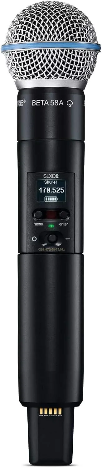Shure SLXD24D/B58 Dual Channel Digital Wireless Microphone System - Includes Two SLXD2 Handheld Transmitters with BETA 58A Vocal Mic Capsules, SLXD4D Rack Mount Receiver | G58 Band (SLXD24D/B58-G58)
