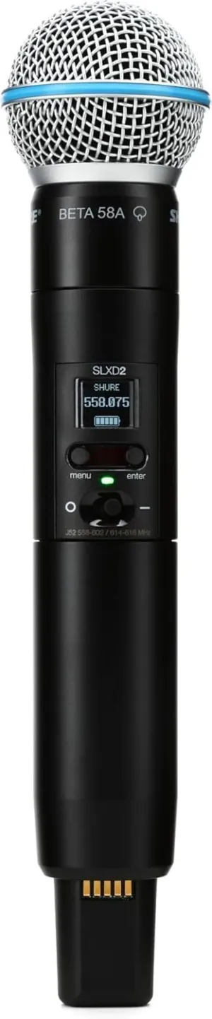 Shure SLXD2/B58 Handheld Transmitter with BETA 58A Vocal Mic Capsule - for use with SLX-D Digital Wireless Microphone Systems, Receiver Sold Separately | J52 Band (SLXD2/B58=-J52)
