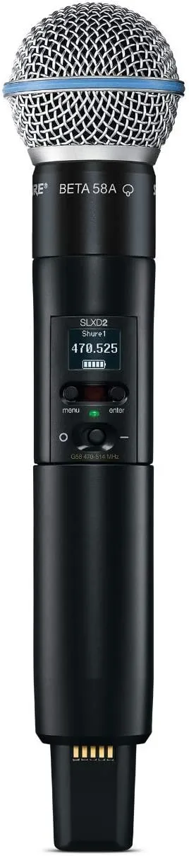 Shure SLXD2/B58 Handheld Transmitter with BETA 58A Vocal Mic Capsule - for use with SLX-D Digital Wireless Microphone Systems, Receiver Sold Separately | J52 Band (SLXD2/B58=-J52)