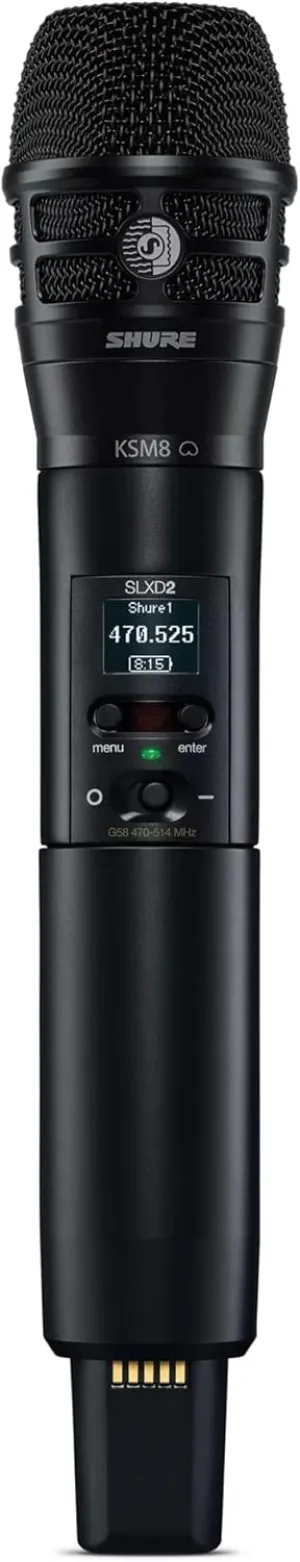 Shure SLXD2/K8B Handheld Transmitter with KSM8 Black Vocal Mic Capsule - for use with SLX-D Digital Wireless Microphone Systems, Receiver Sold Separately | J52 Band (SLXD2/K8B=-J52)