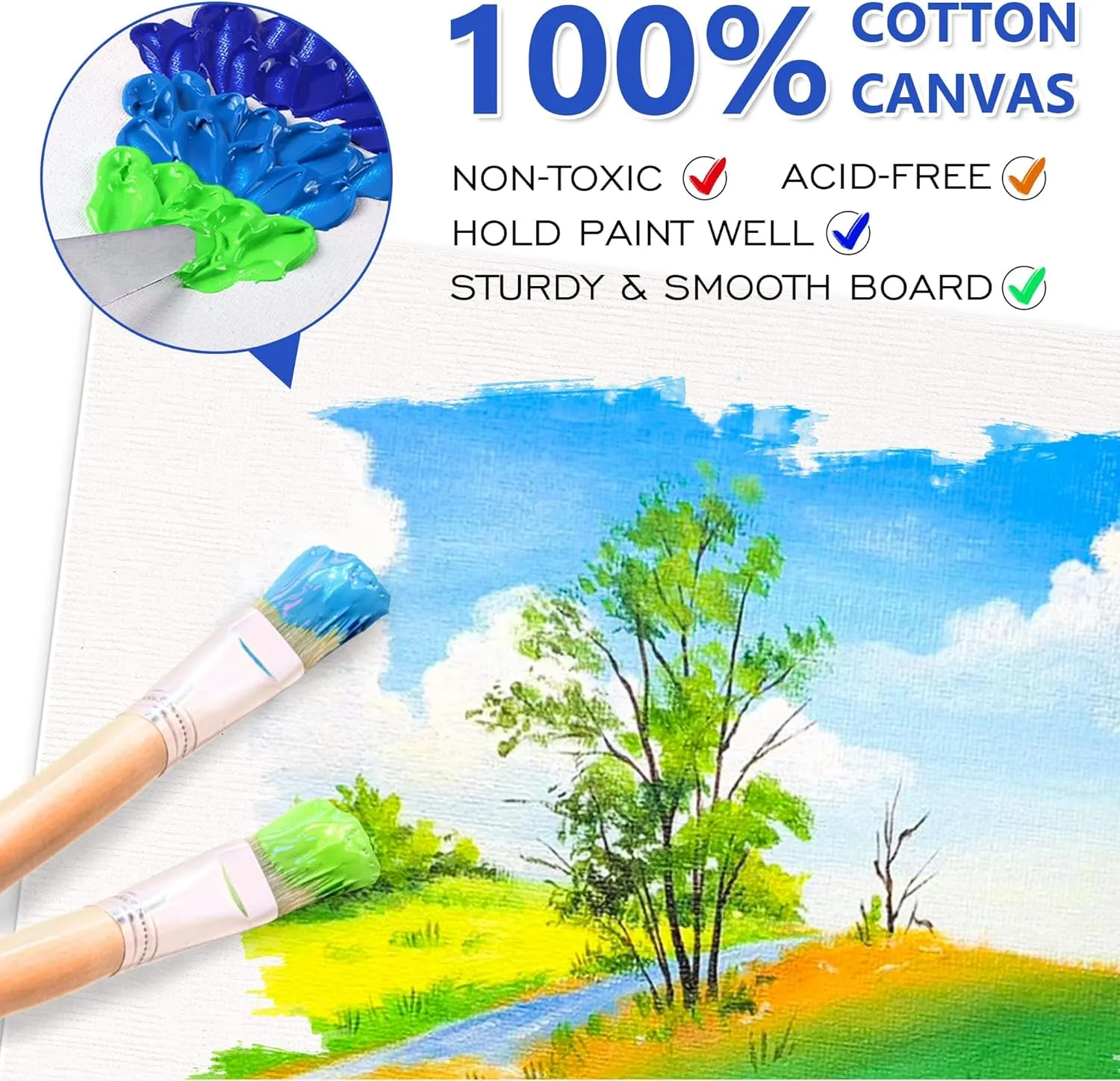 Shuttle Art Painting Canvas Panel, 52 Multi Pack, 5x5, 6x6, 8x8, 10x10 inch (13 PCS of Each), 100% Cotton Art Canvas Board Primed White, Blank Canvas for Kids Adults for Acrylic Oil Painting