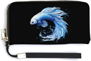 Siamese Fighting Betta Fish Women's Wristlet Wallet Long Purse Card Holder Clutch Handbag Travel Shopping