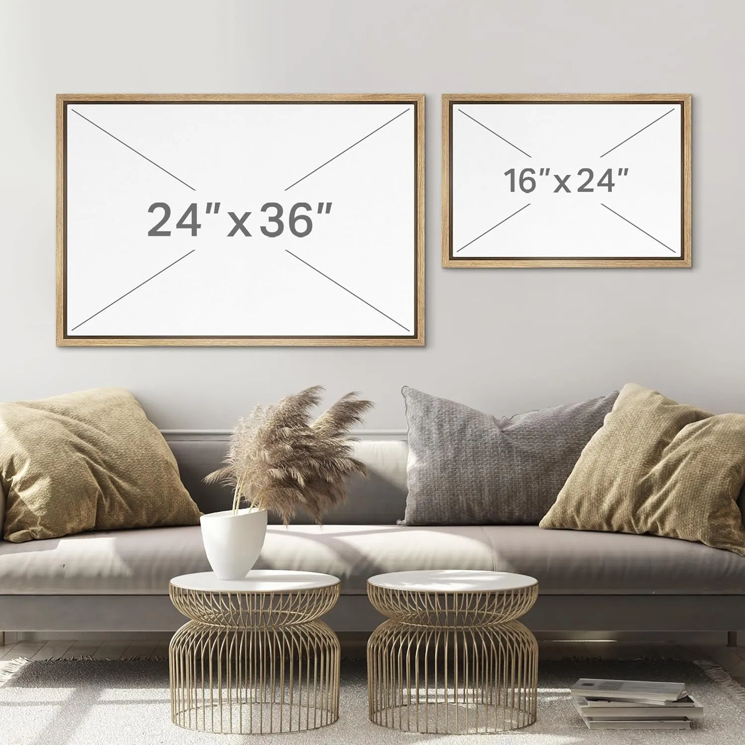 SIGNLEADER Framed Canvas Print Wall Art Minimalist Mountain Range and Reflection Illustrations Modern Art Glam Pastel for Living Room, Bedroom, Office - 24"x36" Natural