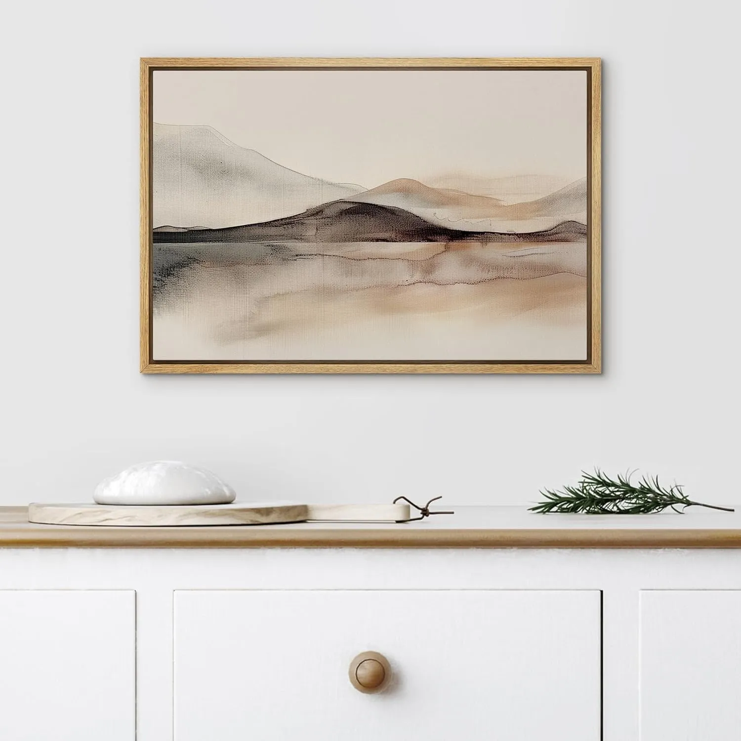 SIGNLEADER Framed Canvas Print Wall Art Minimalist Mountain Range and Reflection Illustrations Modern Art Glam Pastel for Living Room, Bedroom, Office - 24"x36" Natural
