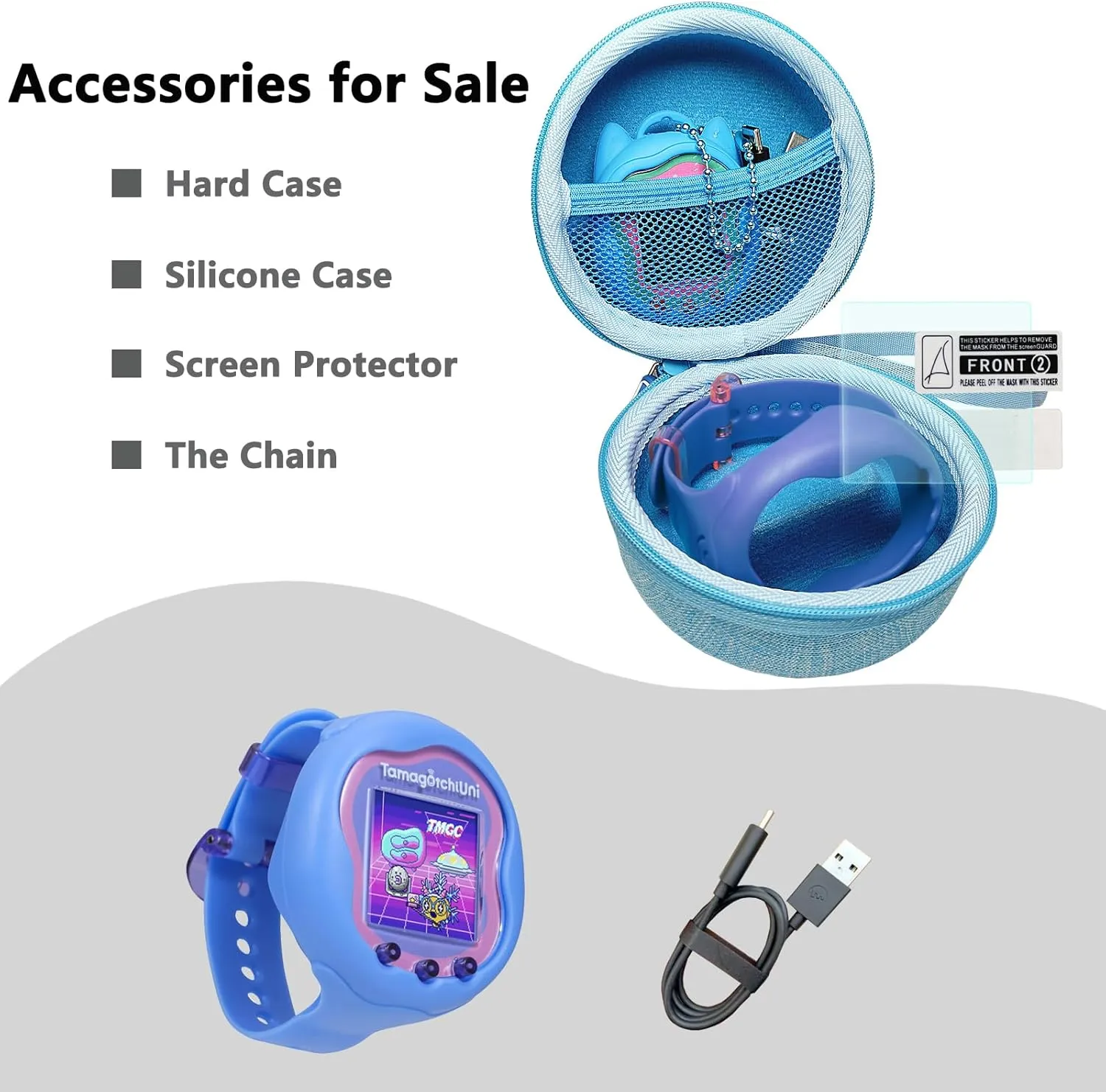 Silicone Cover and Carrying Case for Tamagotchi Uni Interactive Virtual Pet, Screen Protector for Tamagotchi Uni Watch Digital Pet Accessories