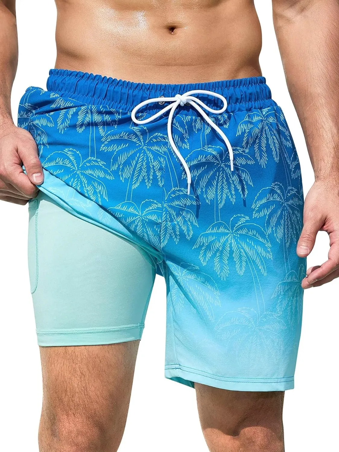 SILKWORLD Mens Swim Trunks Quick Dry Swimming Shorts with Compression Liner and Zipper Pockets