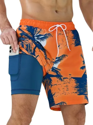 SILKWORLD Mens Swim Trunks Quick Dry Swimming Shorts with Compression Liner and Zipper Pockets
