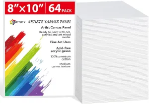 Simetufy 64 Pack Canvas Boards for Painting 8 x 10 inch, Bulk Blank Canvas for Kids- Gesso Primed Acid-Free 100% Cotton for Acrylics Oil Tempera Paints