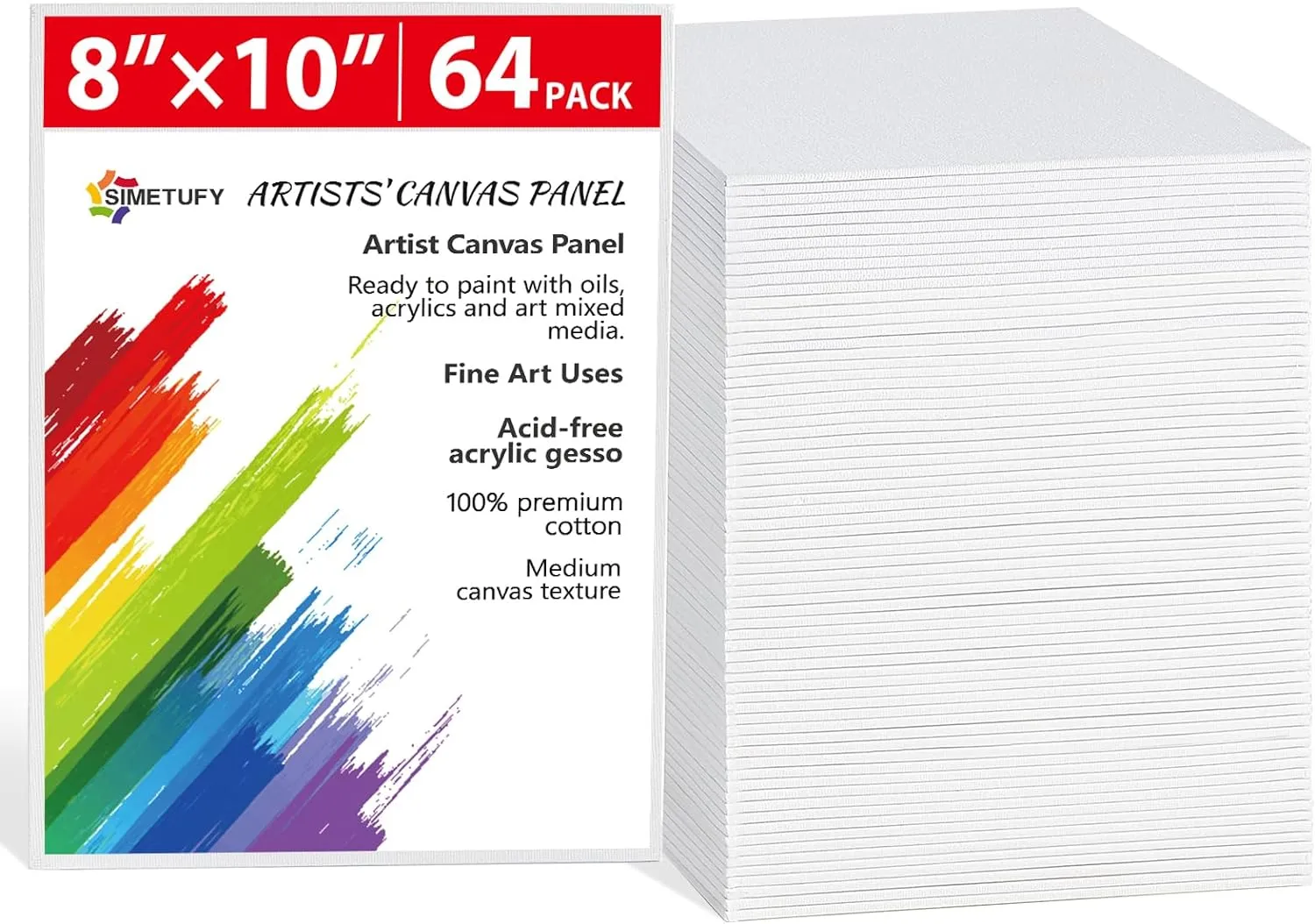 Simetufy 64 Pack Canvas Boards for Painting 8 x 10 inch, Bulk Blank Canvas for Kids- Gesso Primed Acid-Free 100% Cotton for Acrylics Oil Tempera Paints