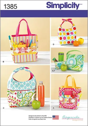 Simplicity 1385 Art Tote Bag, Lunch Box, and Snack Bag Sewing Patterns, One Size Only