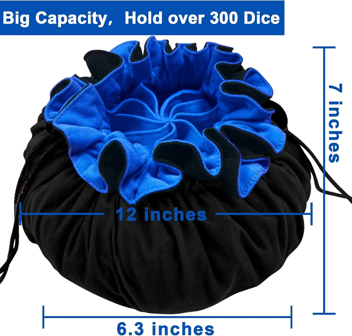 SIQUK Large Dice Bag with Pockets Drawstring Dice Bag DND Dice Storage Bag Big Capacity Dice Pouch for RPG MTG Table Games, Hold over 300 Dice (Black & Dark Blue)