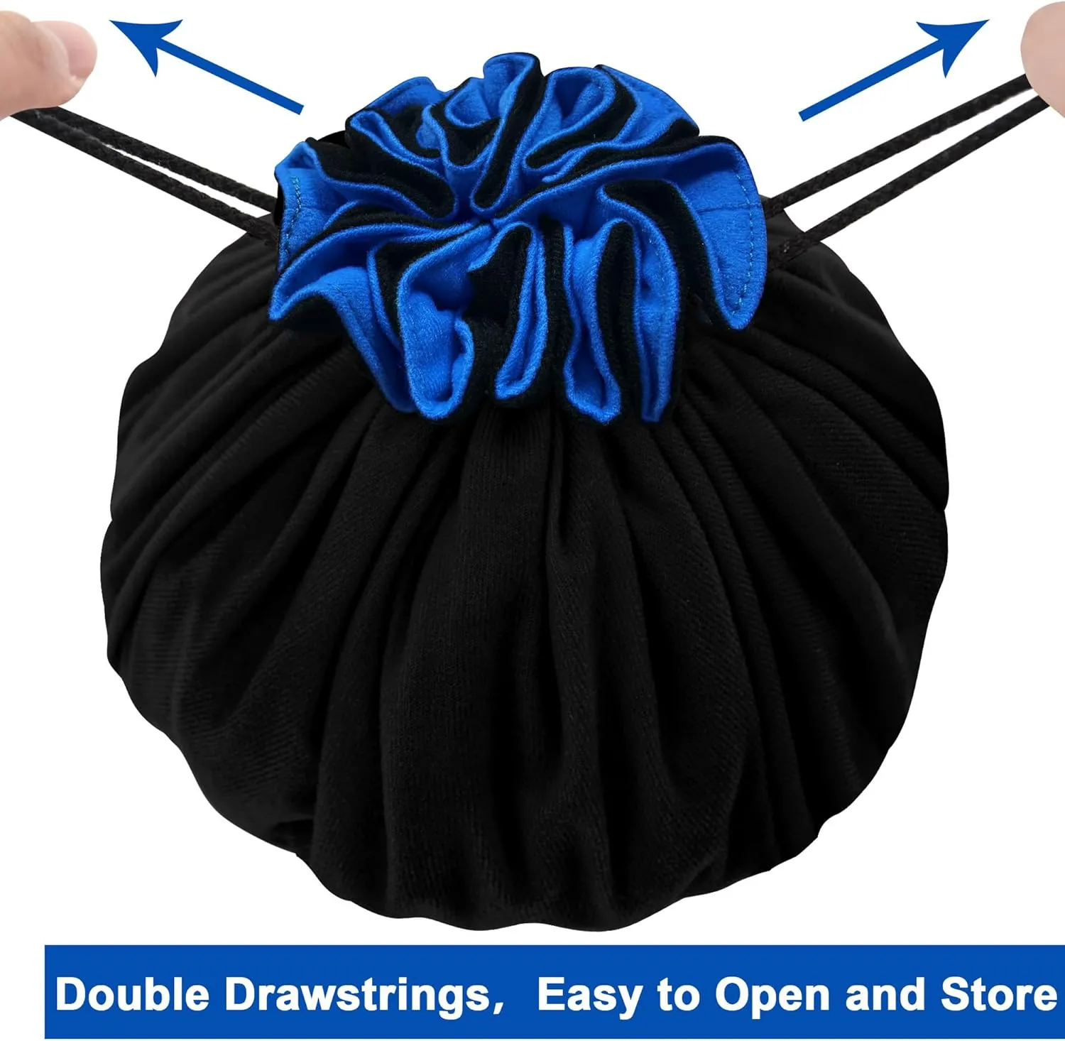 SIQUK Large Dice Bag with Pockets Drawstring Dice Bag DND Dice Storage Bag Big Capacity Dice Pouch for RPG MTG Table Games, Hold over 300 Dice (Black & Dark Blue)