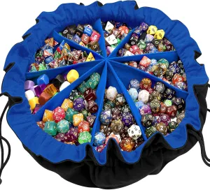 SIQUK Large Dice Bag with Pockets Drawstring Dice Bag DND Dice Storage Bag Big Capacity Dice Pouch for RPG MTG Table Games, Hold over 300 Dice (Black & Dark Blue)