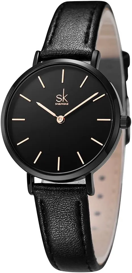 SK Ultra Thin Minialist Women Watches Simple Two Hands Ladies Dress Watch Leather Strap