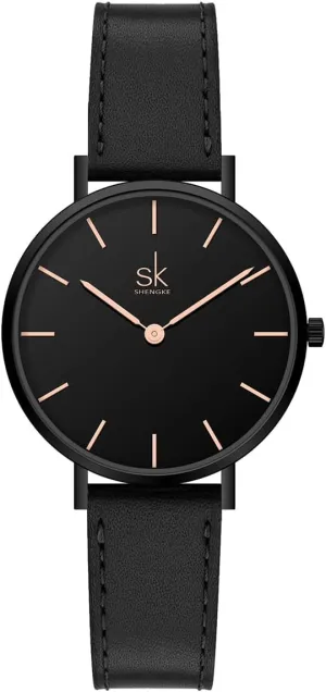 SK Ultra Thin Minialist Women Watches Simple Two Hands Ladies Dress Watch Leather Strap