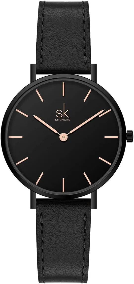 SK Ultra Thin Minialist Women Watches Simple Two Hands Ladies Dress Watch Leather Strap