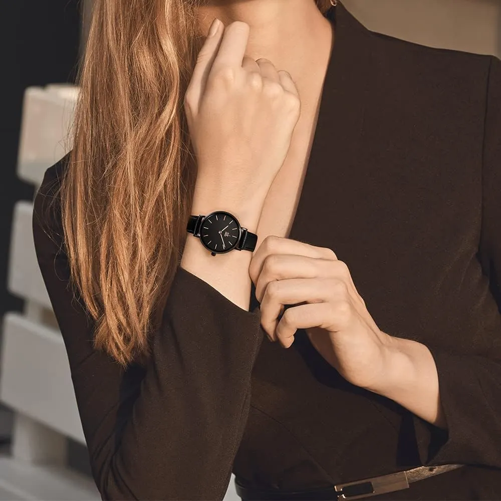 SK Ultra Thin Minialist Women Watches Simple Two Hands Ladies Dress Watch Leather Strap