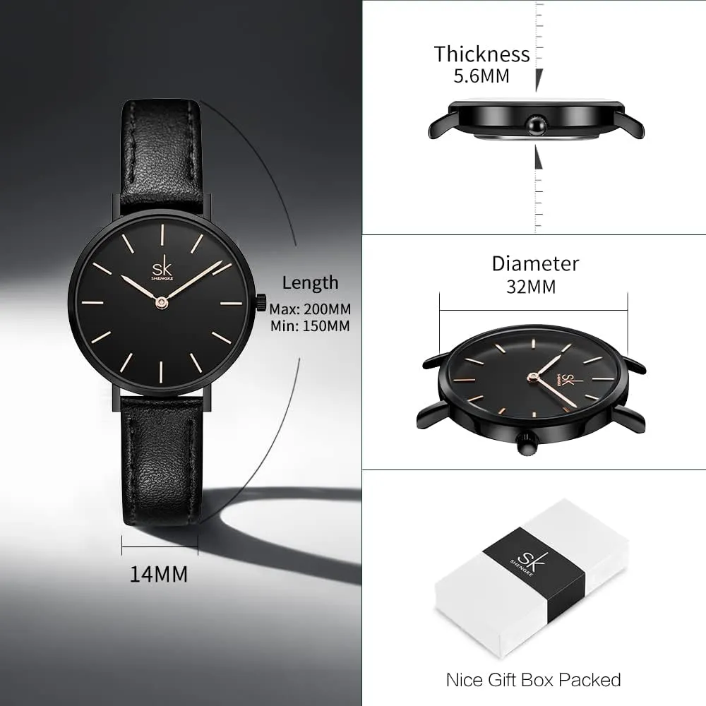 SK Ultra Thin Minialist Women Watches Simple Two Hands Ladies Dress Watch Leather Strap
