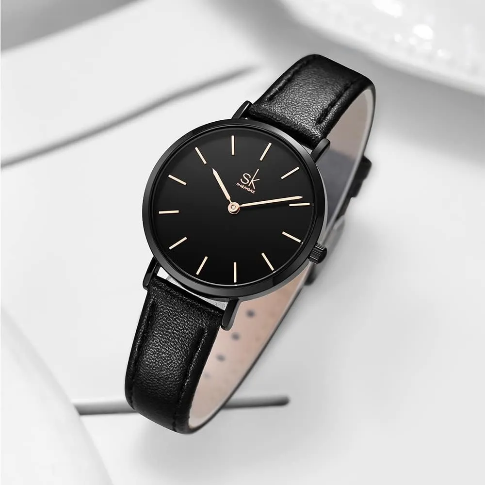 SK Ultra Thin Minialist Women Watches Simple Two Hands Ladies Dress Watch Leather Strap