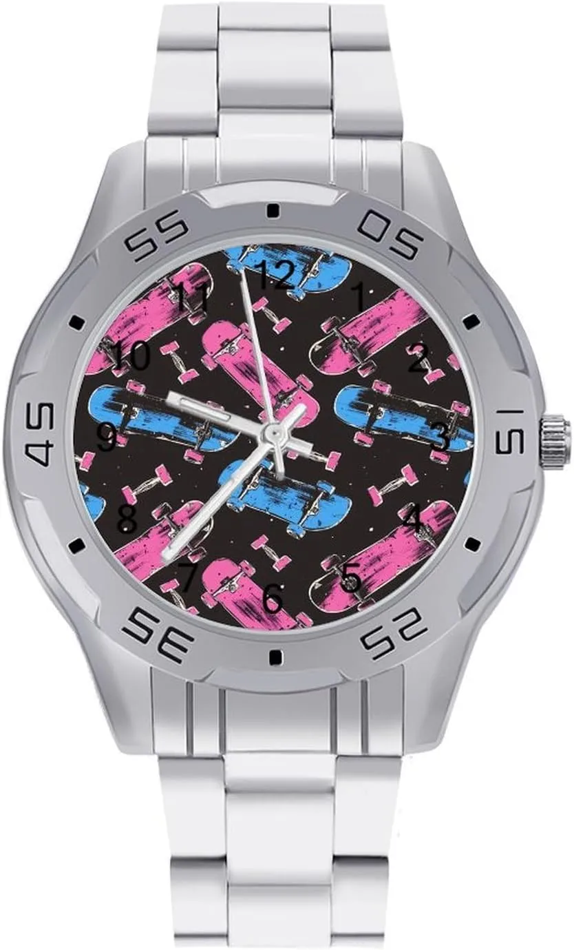 Skateboard Collection Simple Stainless Steel Band Business Watch Dress Wrist Unique Luxury Work Casual Waterproof Watches