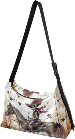 Skeleton Cowboy Shoulder Bag Leather Large Capacity Crossbody Bags Purse Zipper Closure