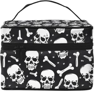 Skull Bone Makeup Bag for Women Travel Cosmetic Bag Large Makeup Case Portable Toiletry Skincare Organizer Bag