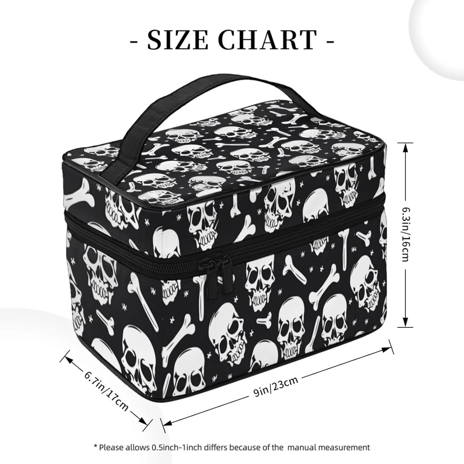 Skull Bone Makeup Bag for Women Travel Cosmetic Bag Large Makeup Case Portable Toiletry Skincare Organizer Bag