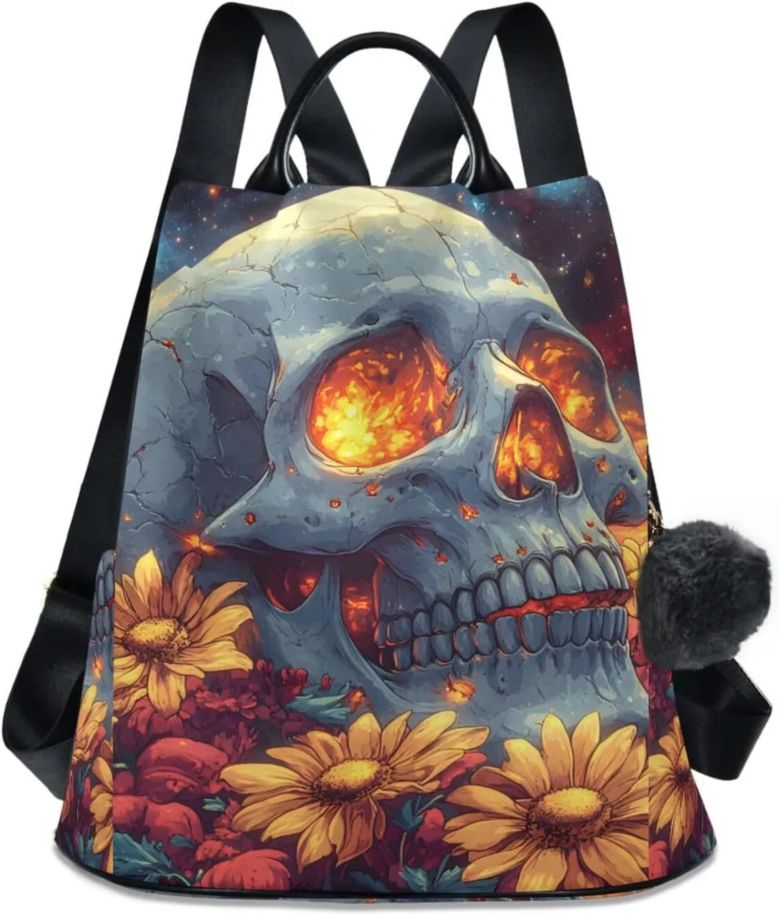 Skull Flame Eyes Flowers Backpack for Women Anti Theft Large Fashion Travel Shoulder Bag Purse Rucksack Lightweight