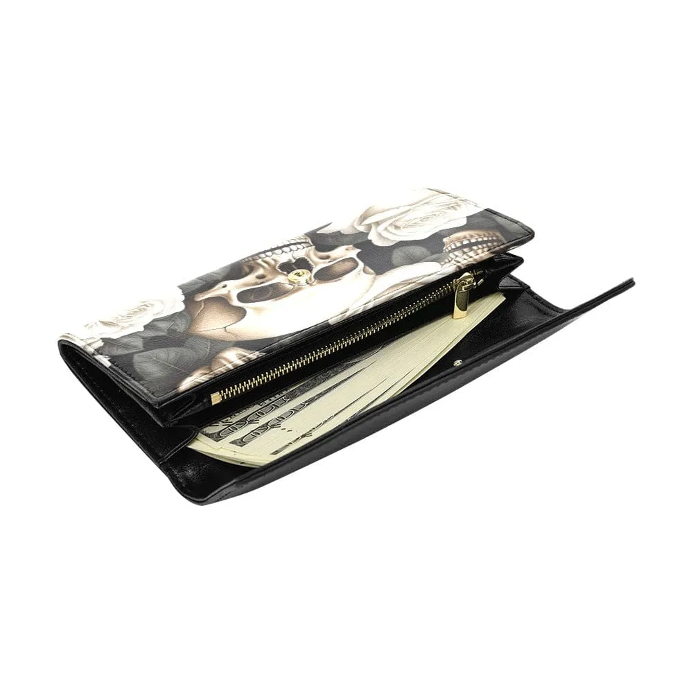 Skulls And Roses Flap Over Long Wallet