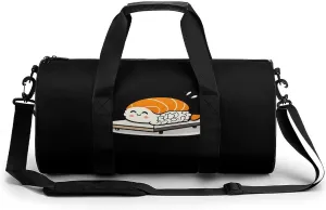 Sleepy Sushi on Bed Gym Bag Sports Duffle Bags for Men Women Travel Swimming Fitness with Shoe And Wet Compartment
