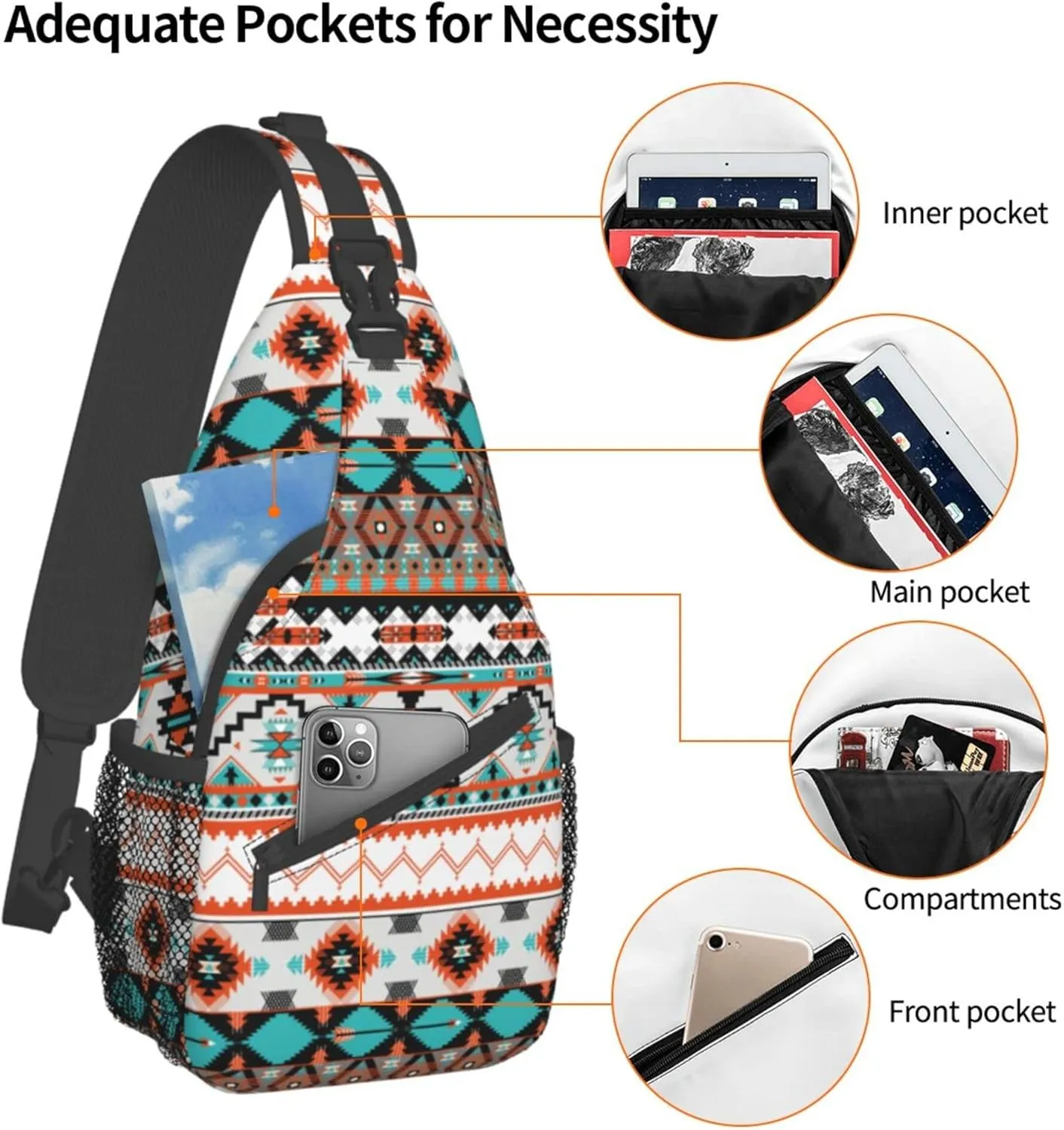 Sling Bag For Women Men, Crossbody Sling Backpack, Chest Bag for Hiking Travel Daypack, Multipurpose Lightweight Shoulder Bag, Aztec Pattern One Size