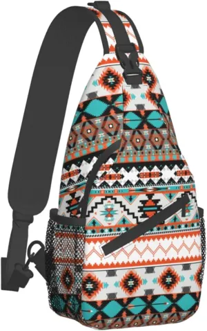 Sling Bag For Women Men, Crossbody Sling Backpack, Chest Bag for Hiking Travel Daypack, Multipurpose Lightweight Shoulder Bag, Aztec Pattern One Size