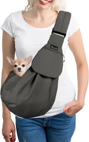 SlowTon Dog Carrier Sling - Thick Padded Shoulder Strap Adjustable Dog Carriers for Small Dogs, Puppy Carrier Purse for Pet Cat with Front Zipper Pocket Safety Belt Machine Washable (Grey S)