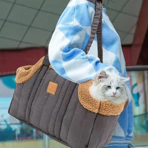 Small Dog Carrier Purse, Pet Carrying Bag with Harness, Witer Warm Soft Pet Carrier Bag Tote Bag for Puppy Cat, Pet Travel Handbag for Hiking Shopping and Walking, 15inche