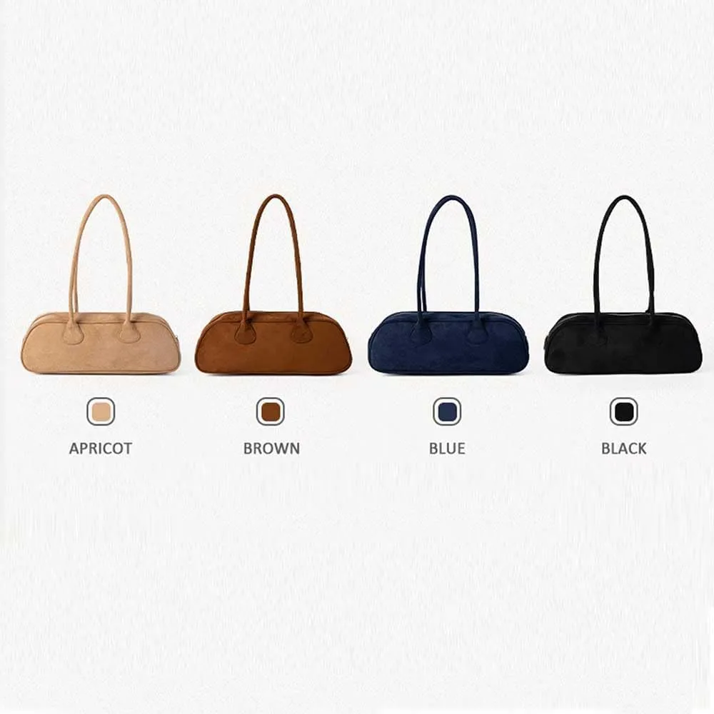 Small niche design suede long bag, fashionable and versatile, vintage suede hand-held shoulder bag
