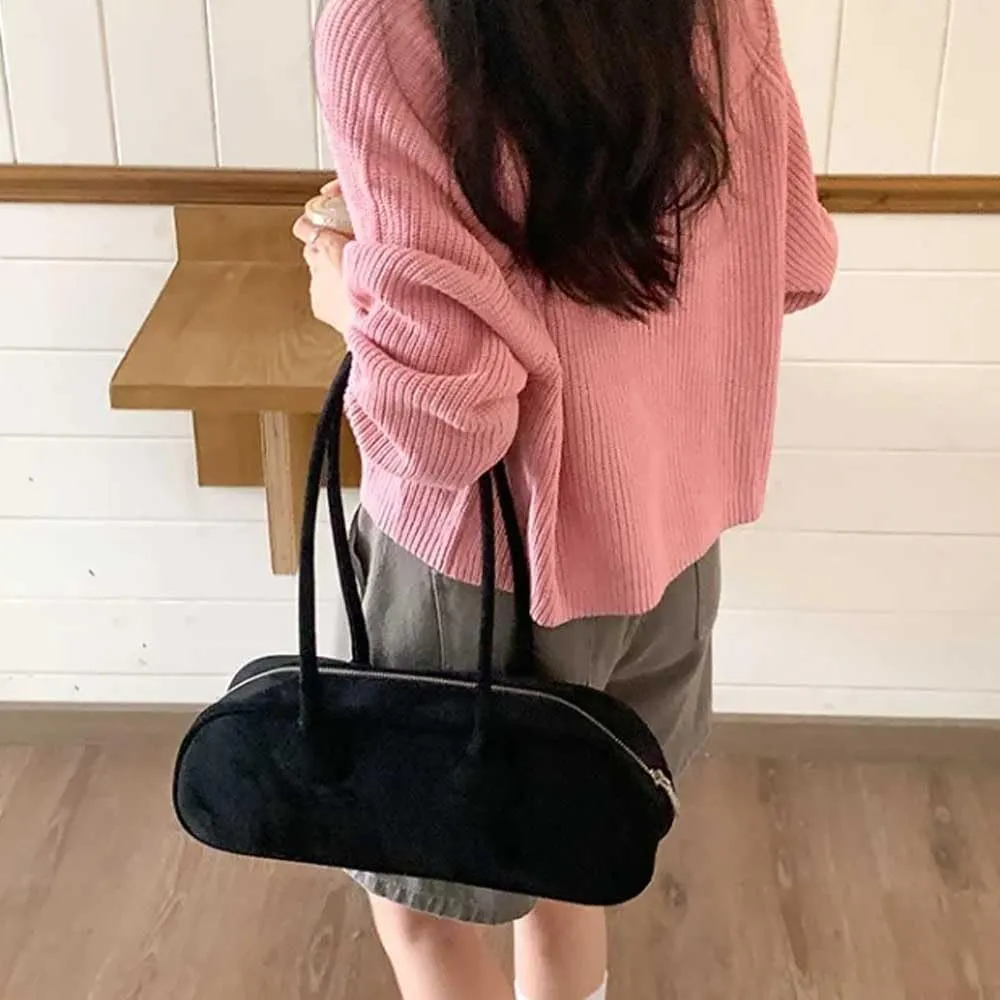Small niche design suede long bag, fashionable and versatile, vintage suede hand-held shoulder bag
