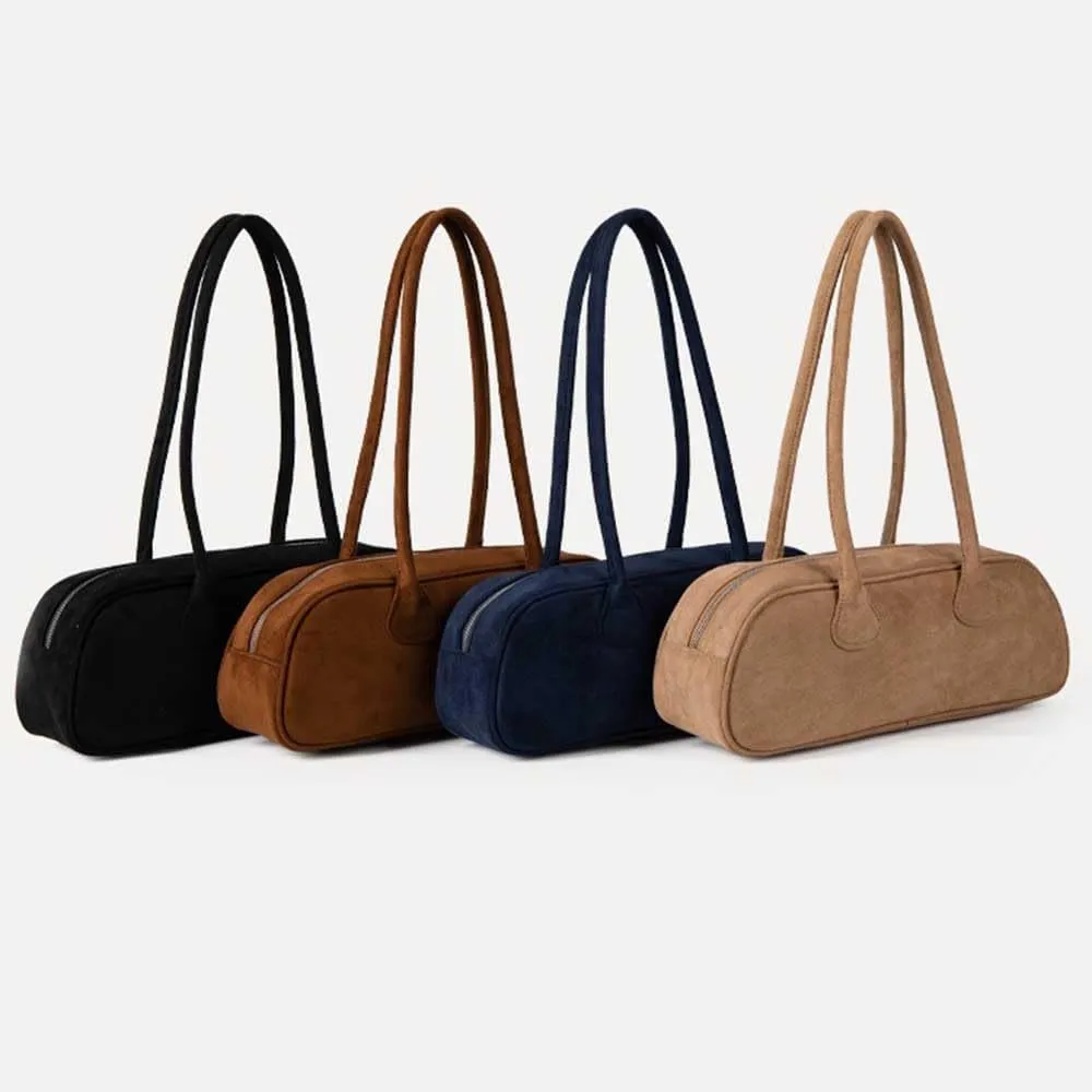 Small niche design suede long bag, fashionable and versatile, vintage suede hand-held shoulder bag