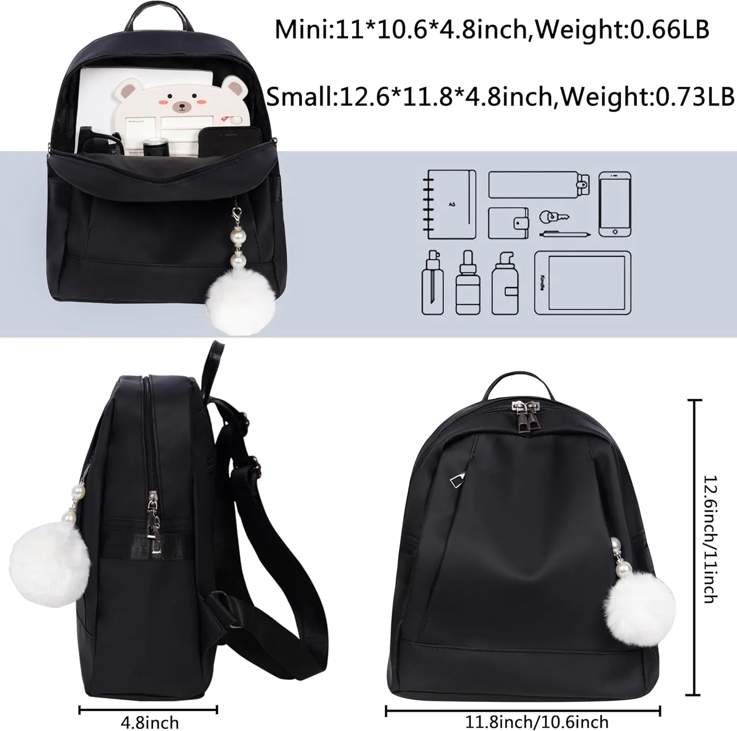 Small Size Backpack Purse for Women - Black Backpacks Purses for Travel Women's Medium Daypack