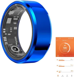 Smart Fitness Ring with Heart Rate, Sleep & Blood Oxygen Tracker, Step Counter, 6ATM Waterproof & Long Battery Life. Compatible with iOS & Android(HWC-H01 Blue US7-ZZ-1