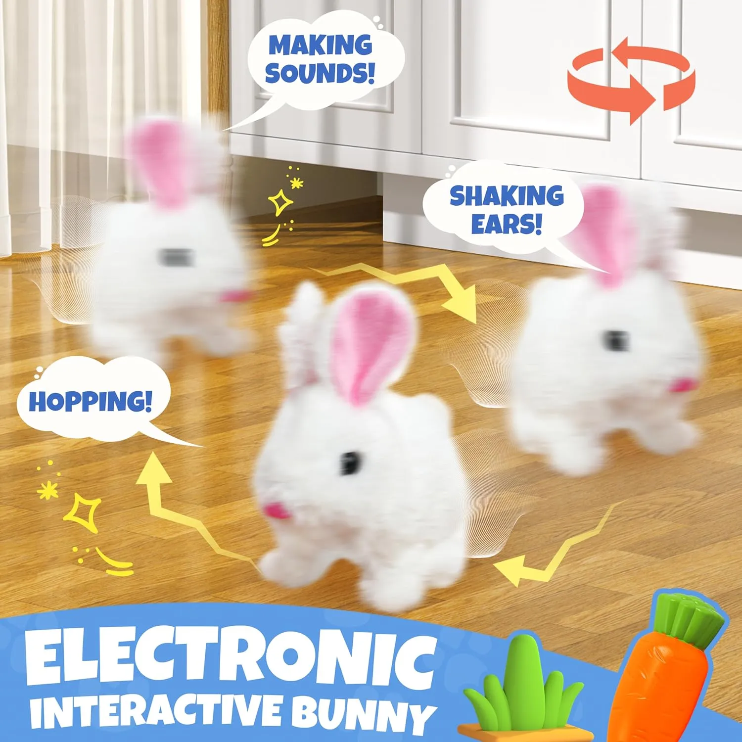 SMILESSKIDDO Hopping Bunny Toys for Girls - Electronic Jumping Rabbit with Wiggle Ears & Nose, Storage Cage and Accessories, Interactive Pet Care Pretent Play Toy Gifts for Toddlers 1 2 3 4 5 6