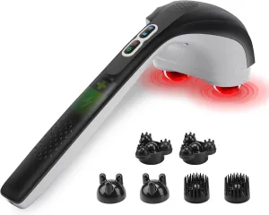 Snailax Cordless Handheld Back Massager with Heat, FSA HSA Eligible, Deep Tissue Percussion Massager, 3 Sets of Dual Pivoting Heads,Rechargeable Hand Held Massager for Neck,Back Shoulder,Calf,Legs
