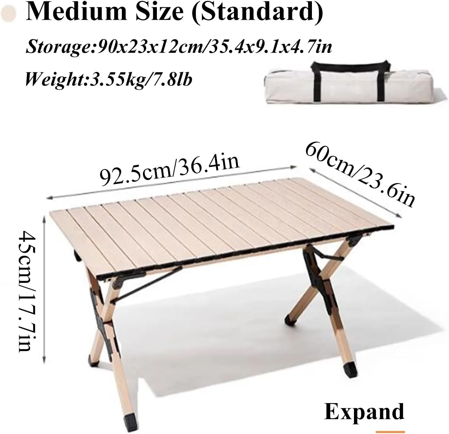 SOBOUR Ultra-Light Camping Table Folding Camping Picnic Table Compact Frame Camping Table Roll Up Table Top with Carry Bag for Camp
