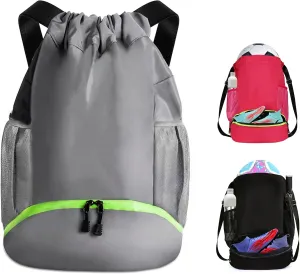 Soccer Bags, Waterproof Drawstring Gym Backpack for Baskestball Rugby Volleyball Yoga, Large Capacity Sports Bag