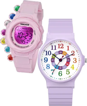 SOCICO Kids Watch for Boys Girls, Easy to Read Learning Time Watch, Waterproof, Soft Band Wristwatch for Child Teens Ages 5-15, Great Gift for Kids Children