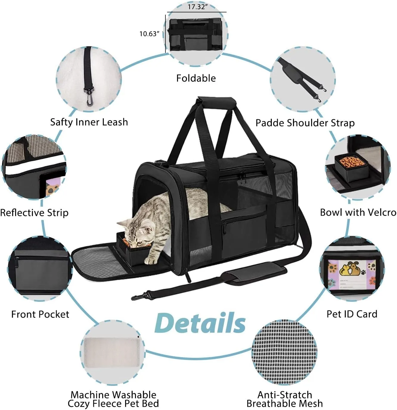 Soft Side Carrier for Cat Pet Conveyor Handbag Airline Approved Foldable Cat Carrier Backpack Reflective Tapes Cat Transport Bag
