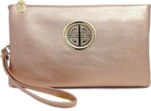 Solene Womens and Girls Multi Compartment Functional Emblem Crossbody Bag With Detachable Wristlet