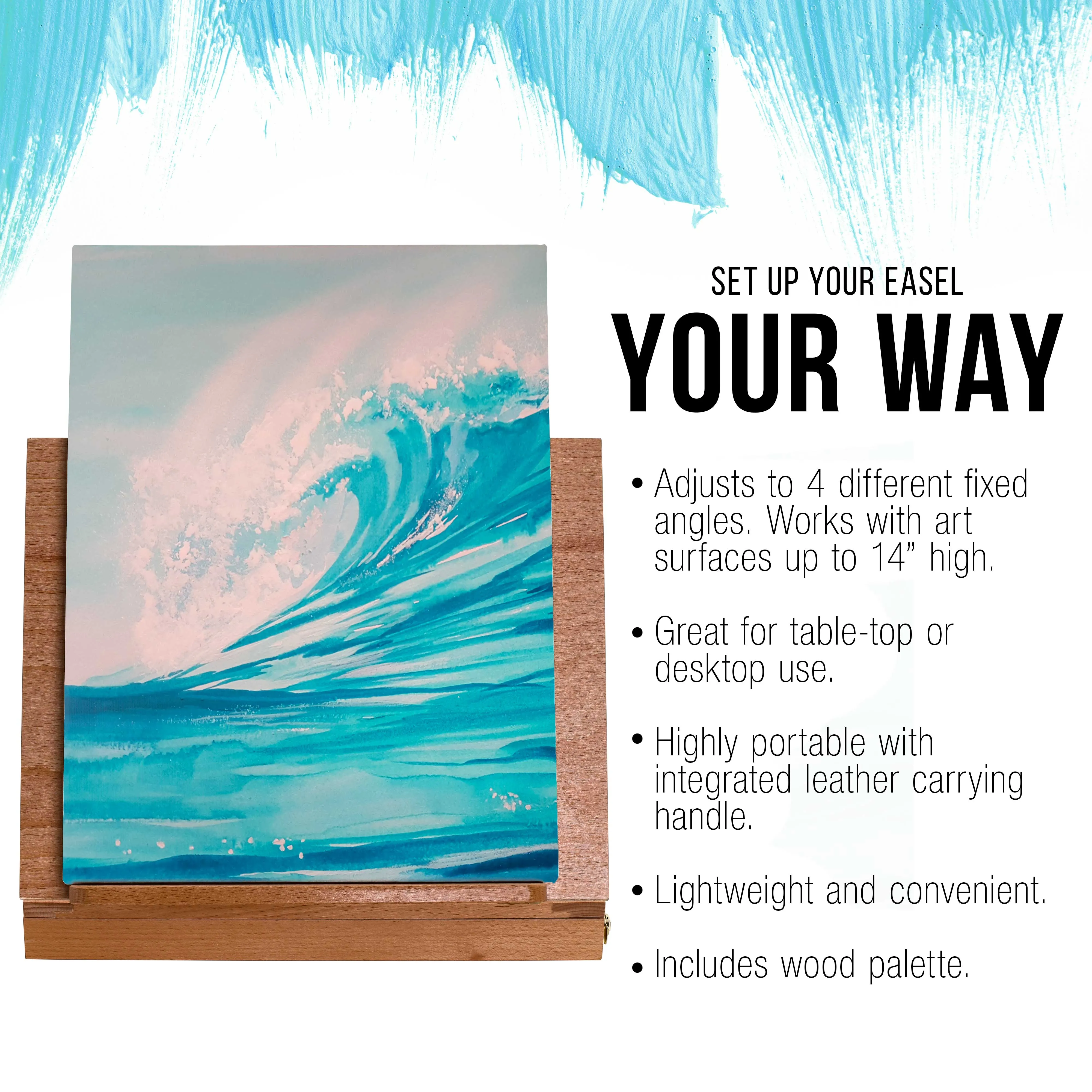 Solid Solana Adjustable Wood Desk Table Easel with Storage Drawer, Paint Palette, Premium Beechwood - Portable Solid Wooden Artist Easel Top Board