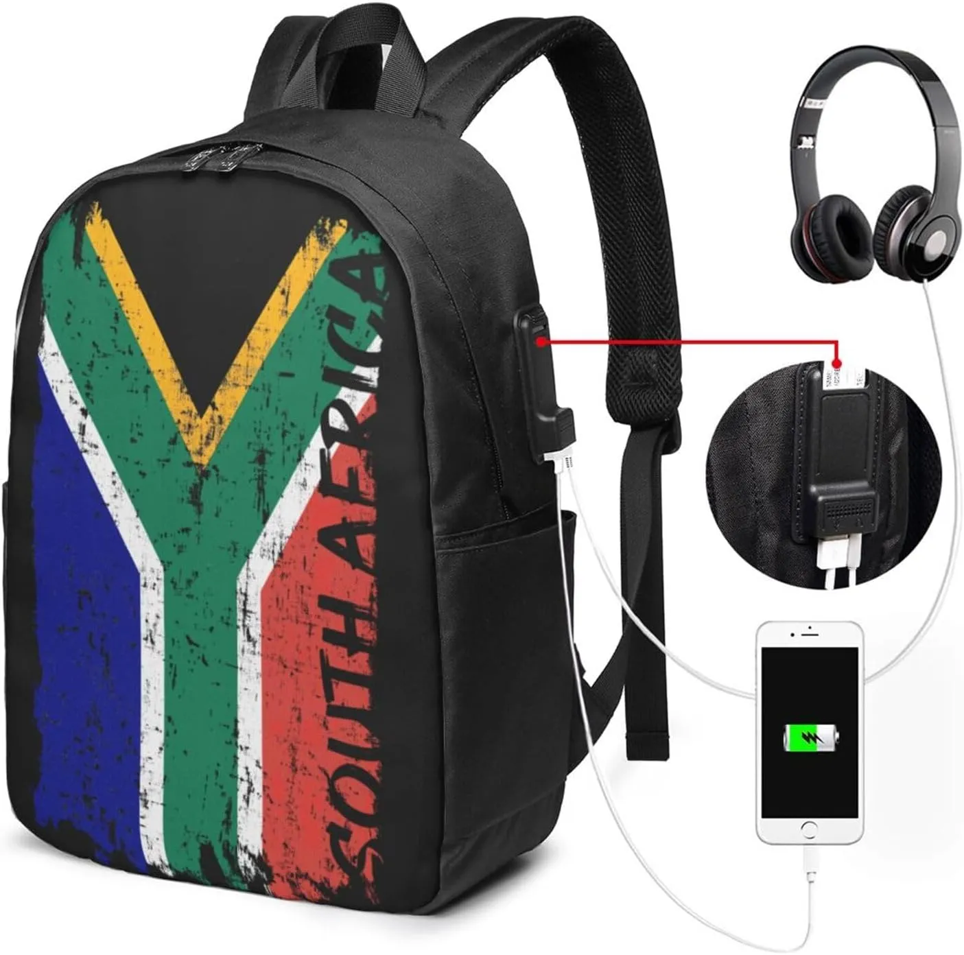 South Africa Flag Laptop Backpacks Travel Backpack Casual Business Daypack Sport Rucksack Computer Bag Fits up to 17 Inch Notebook with USB Port