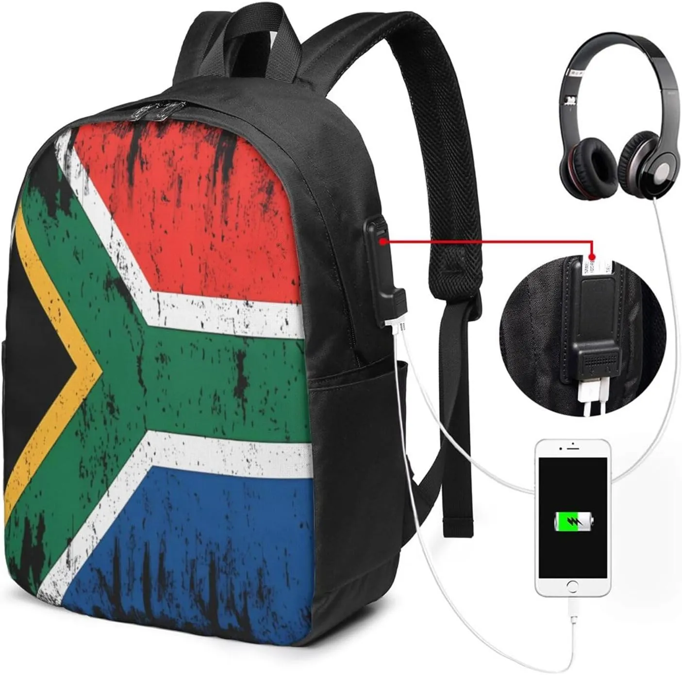 South Africa Flag South African Root Laptop Backpacks Travel Backpack Casual Business Daypack Sport Rucksack Computer Bag Fits up to 17 Inch Notebook with USB Port