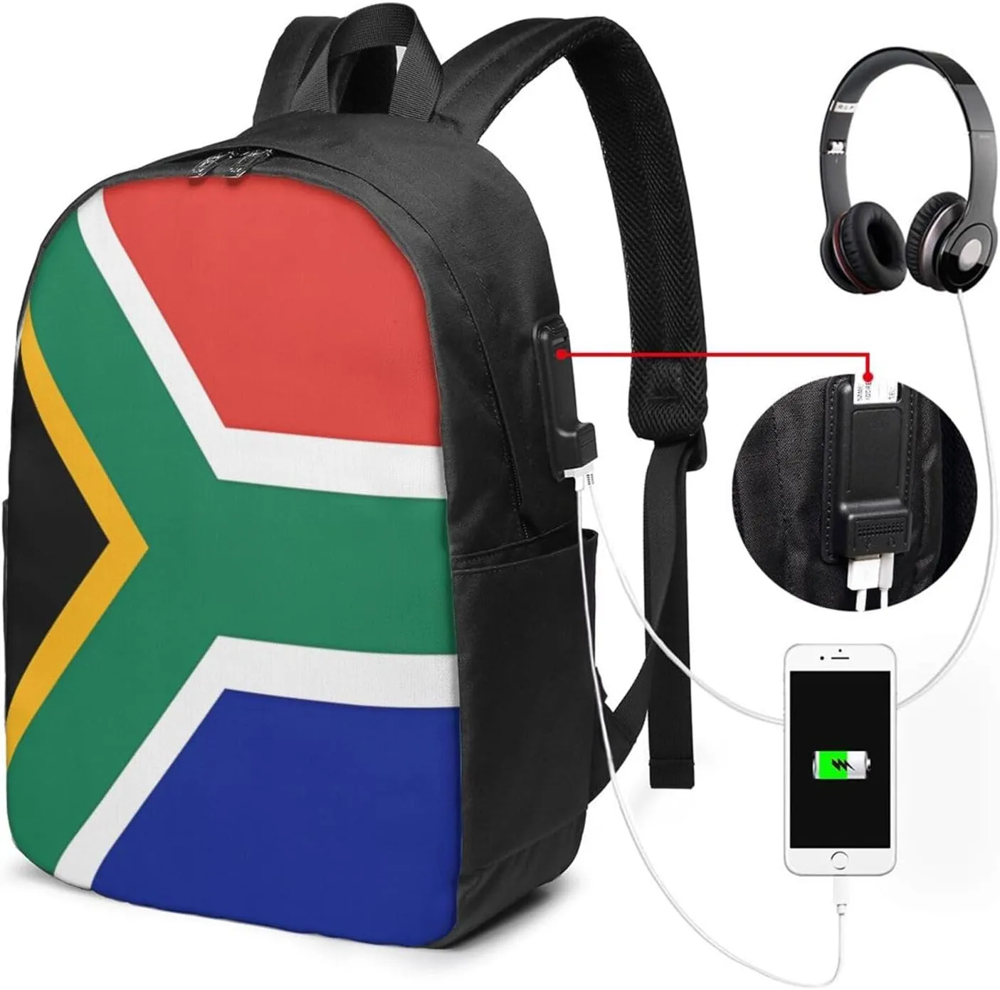 South African Flag Laptop Backpacks Travel Backpack Casual Business Daypack Sport Rucksack Computer Bag Fits up to 17 Inch Notebook with USB Port